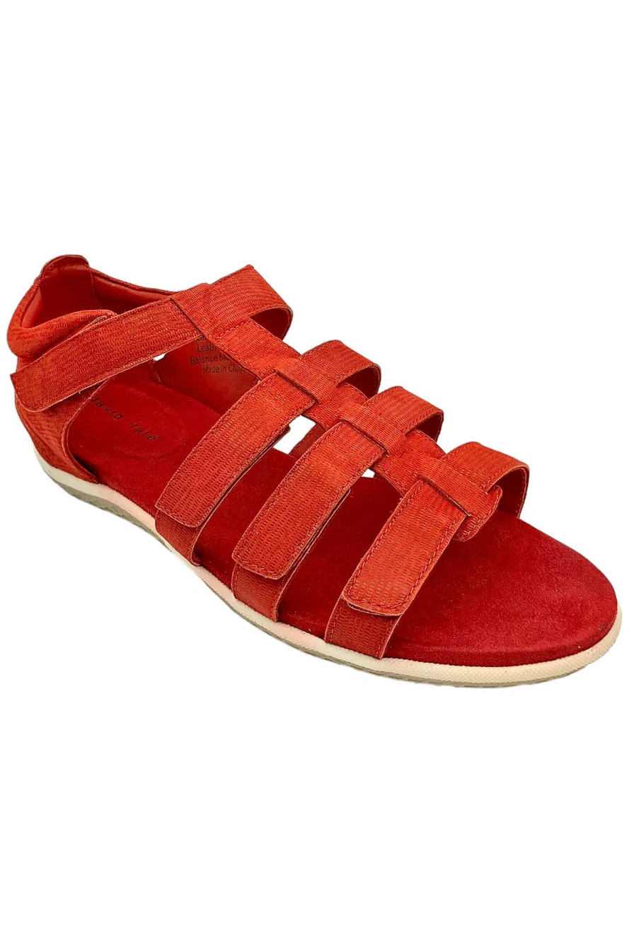 David Tate Women's Shala Suede Textured T-Strap Sandals Red - Extra Wide